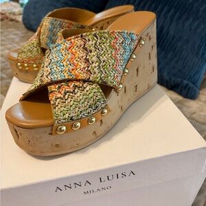 Anna Luisa Multicolor Woven Cork Wedge Sandals